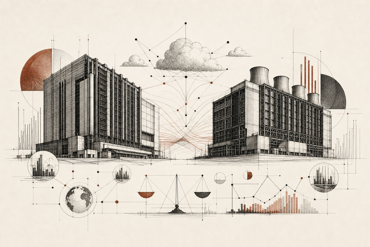 GPT Image 2 generated illustration of frontier AI revenue concentration and compute infrastructure